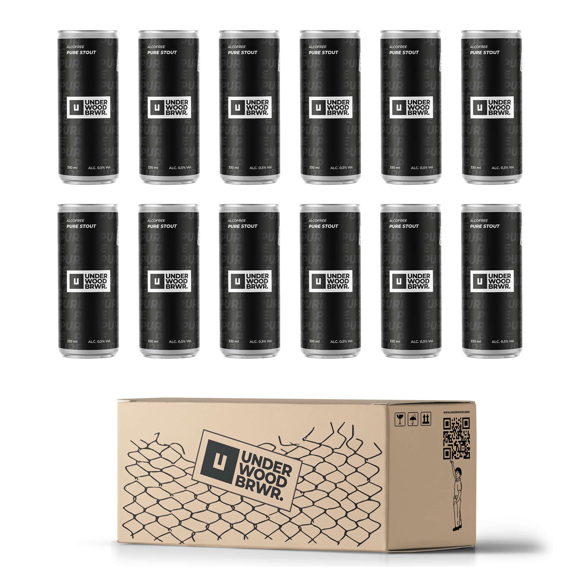 Пиво темне нефільтроване Underwood Brewery PURE Stout безалкогольне 0,5% 0,33 л 12 шт. (121225)