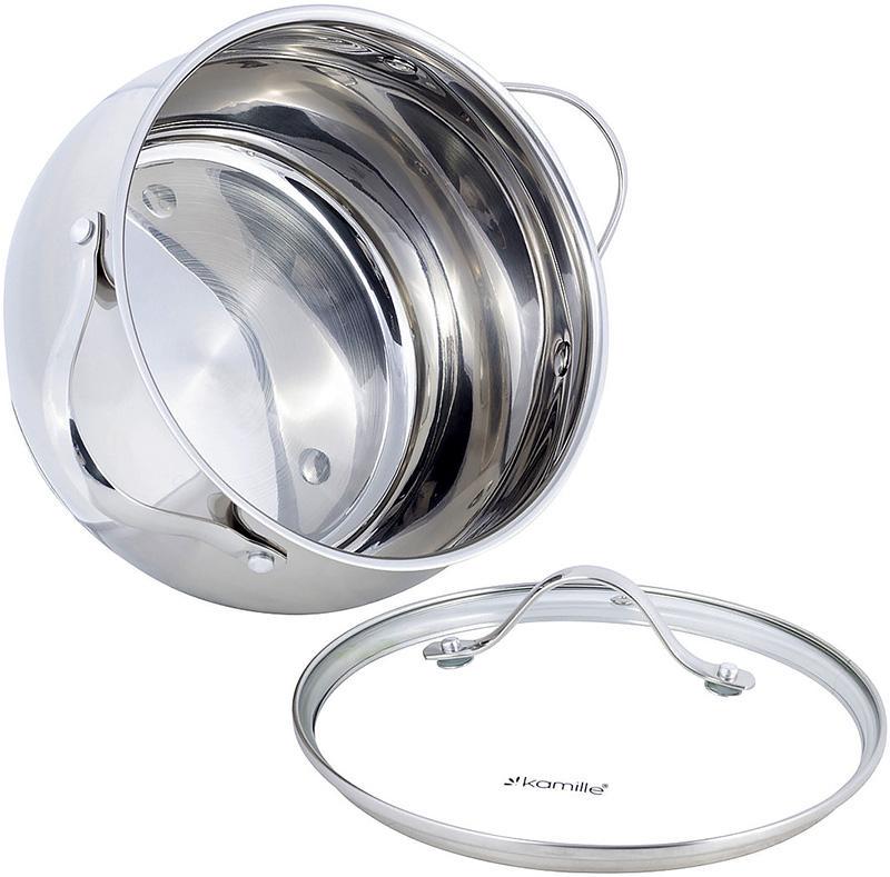 Набір каструль Kamille Fine Silver Pen з нержавіючої сталі зі скляними кришками 2,1/3,7л/ 6,1 л - фото 2