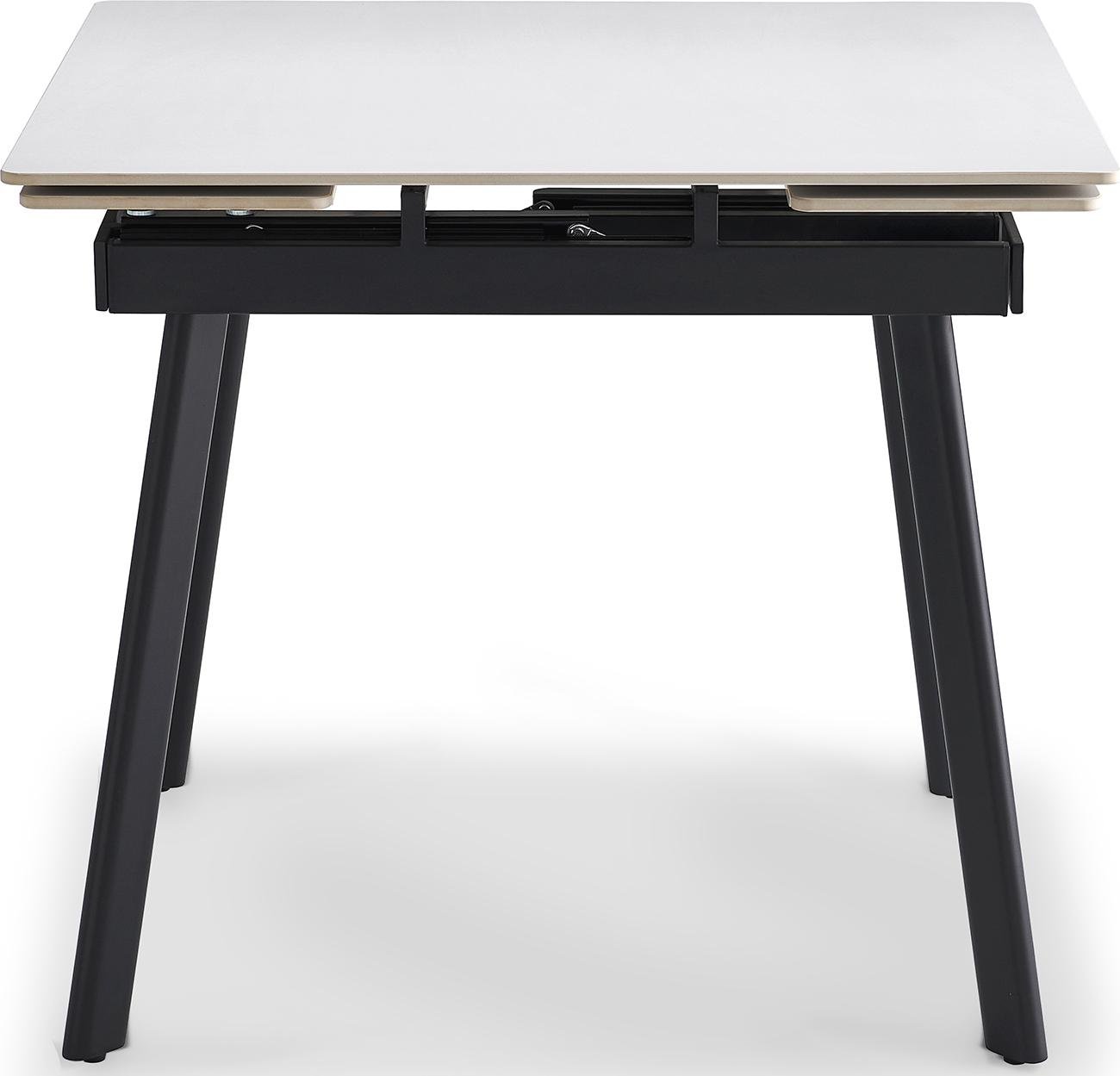 Стол обеденный Hugo раскладной 4-6 мест 90 см Pure white ceramic top black base (16206)