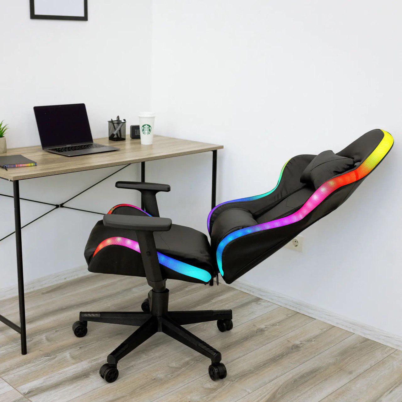 Крісло комп'ютерне геймерське для дому офіса 4Points XT LED з підсвіткою та подушками Чорний (40045) - фото 4