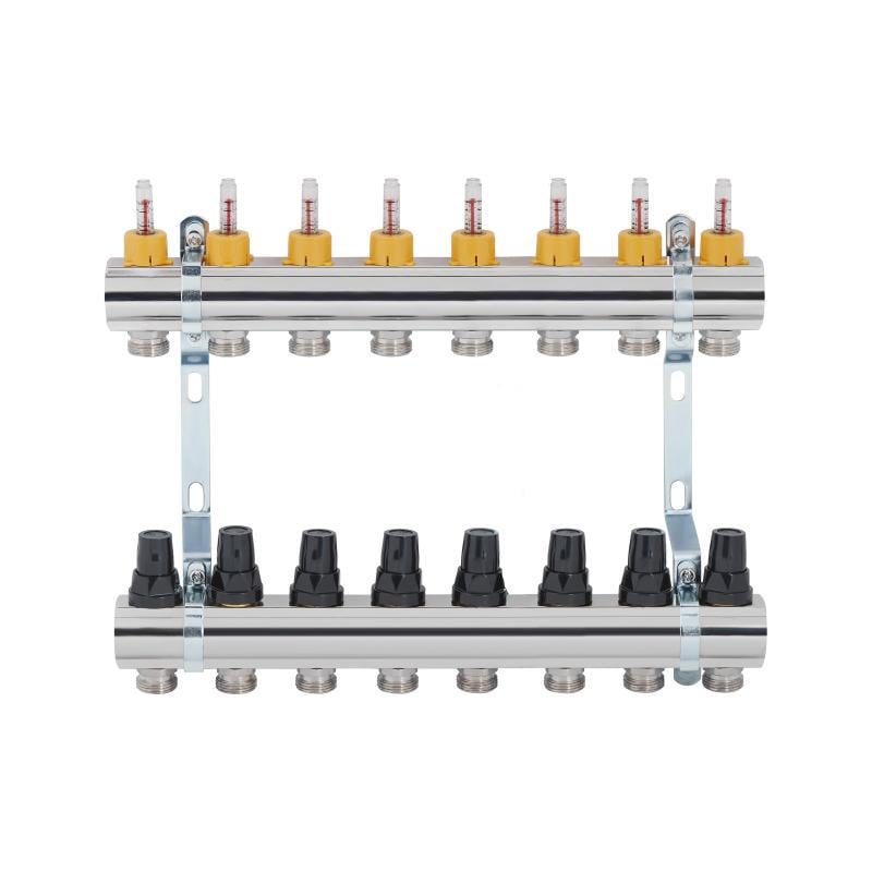 Коллектор латунный с расходомерами и термостатическими кранами 1" х 8 SD FORTE SF001W8