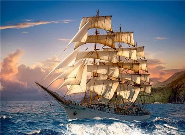 Алмазная мозаика Парусник в плавании Шхуна на подрамнике полная 30х40 см (187019)