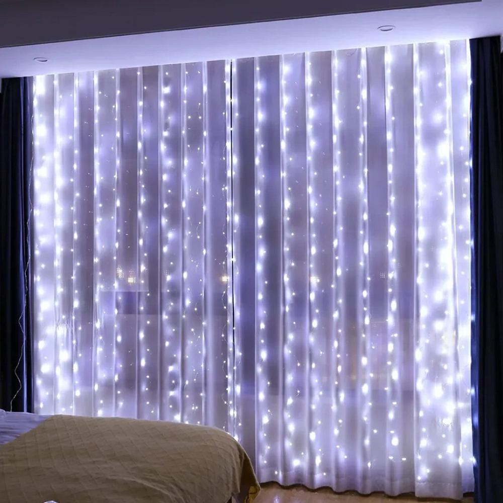 Гірлянда штора Роса від USB і батарейок з пультом прозора жилка 3x2 м Холодний білий