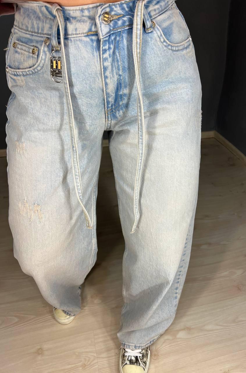 Джинси жіночі I8 52406 широкі Baggy банани з поясом мотузкою р. 30 Блакитний (3355) - фото 8 Джинси жіночі I8 52406 широкі Baggy банани з поясом мотузкою р. 30 Блакитний (3355) - фото 8