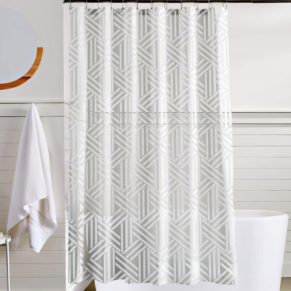 Шторка для ванной и душа PEVA с пластиковыми крючками 180x180 см Белый с серебристым принтом
