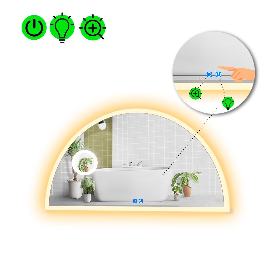 Зеркало с LED подсветкой Cerhio 3 с двумя сенсорами 130x65 см (8737038)