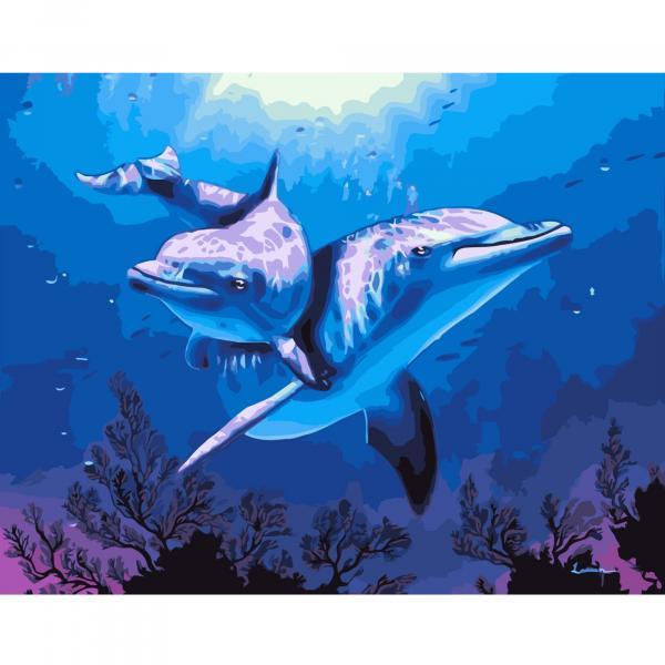 Картина по номерам Strateg Дельфины 40х50 см в термопакете (VA-2221-mt)