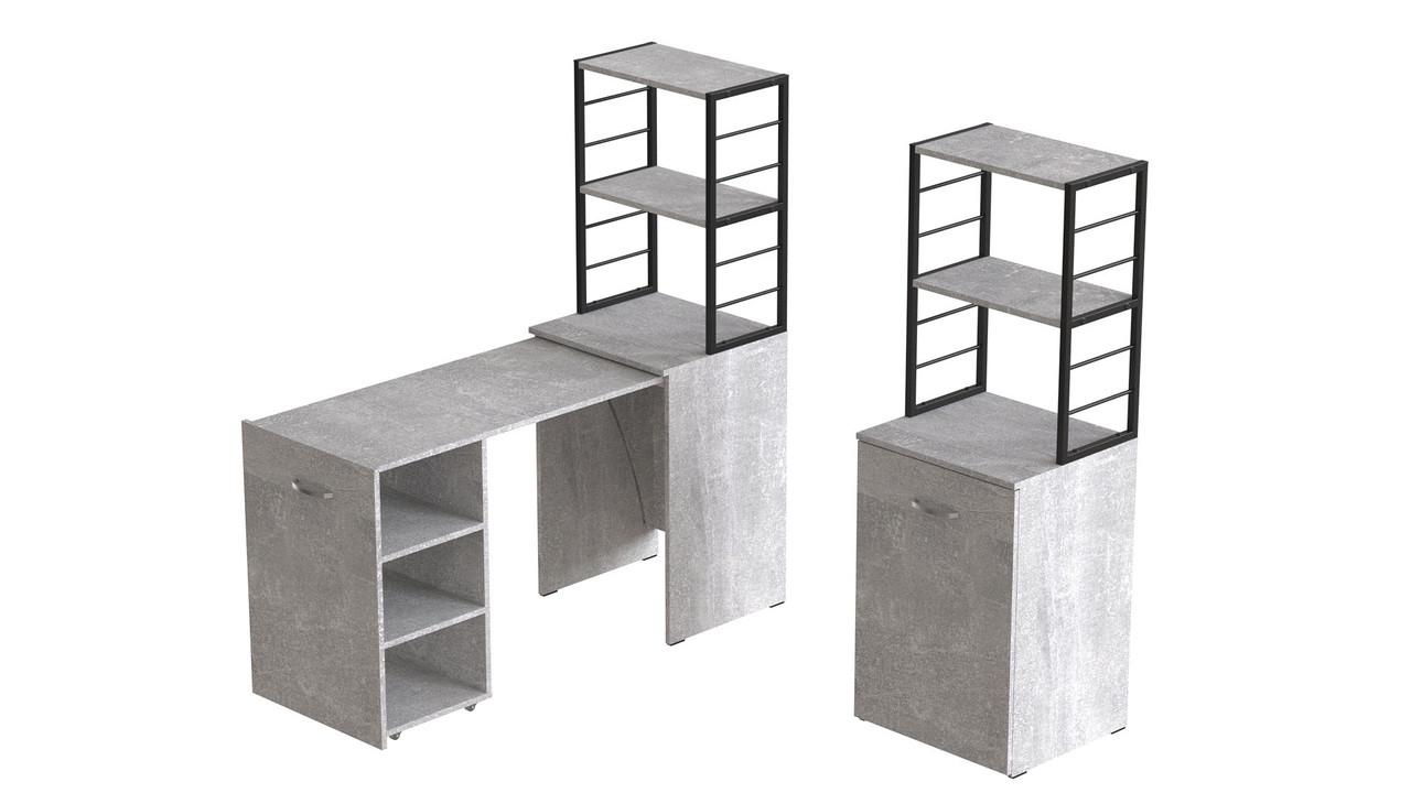 Стіл-тумба трансформер Ferrum-decor Смарт 4/1 з етажеркою метал/ДСП 16 мм 1430x1450x500 мм Чорний/Бетон (FRD-105129) - фото 4 Стіл-тумба трансформер Ferrum-decor Смарт 4/1 з етажеркою метал/ДСП 16 мм 1430x1450x500 мм Чорний/Бетон (FRD-105129) - фото 4