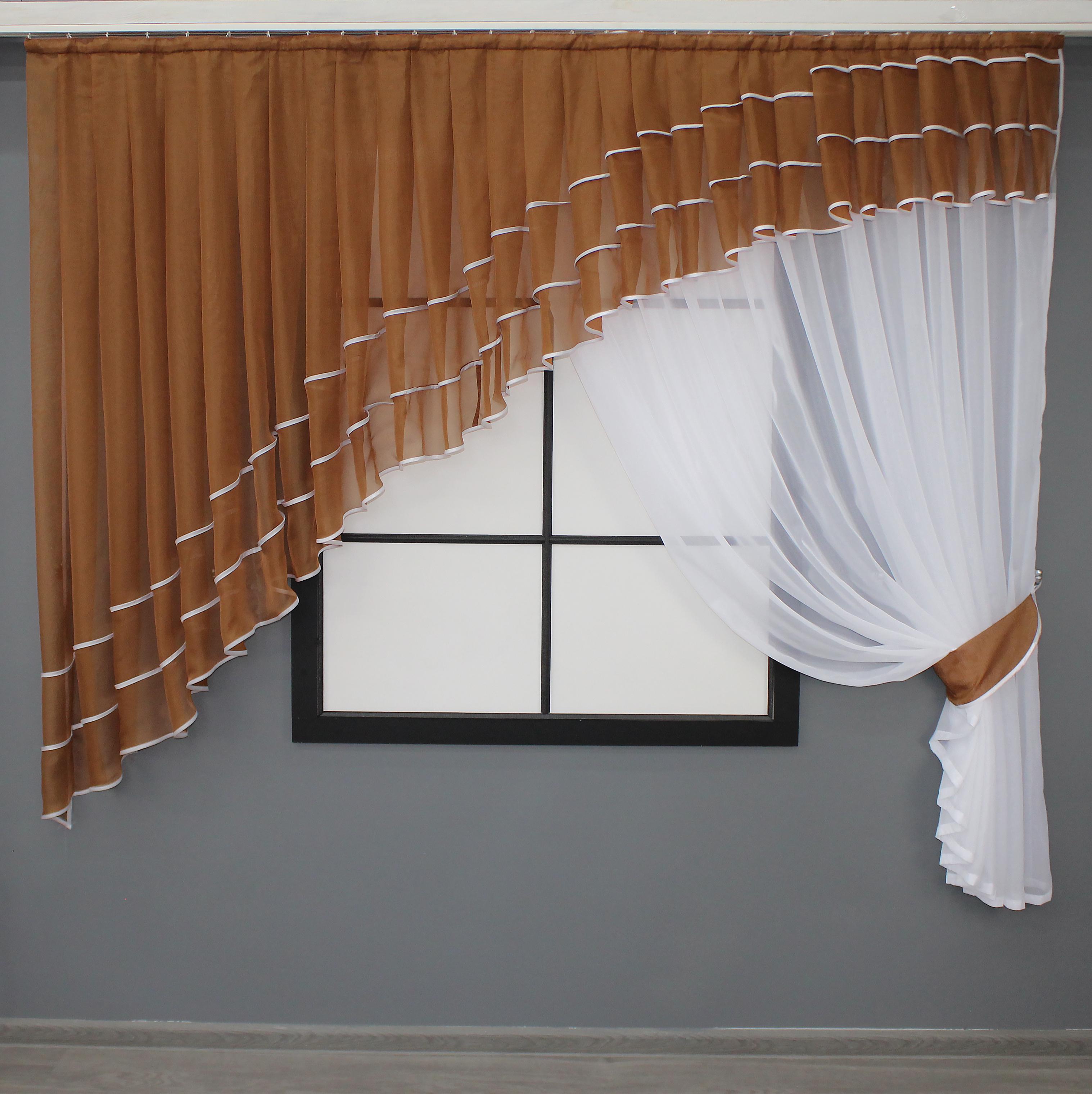 Штора с ламбрекеном VR-Textil № 062к 200х170 см Белый/Коричневый (52-0320)