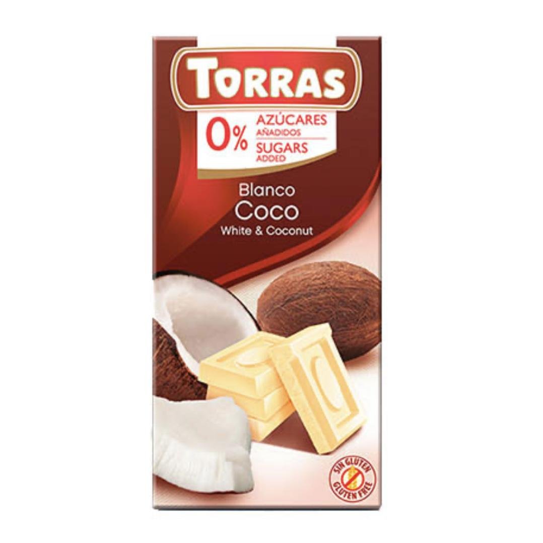 Шоколад білий Torras без цукру з кокосом 75 г