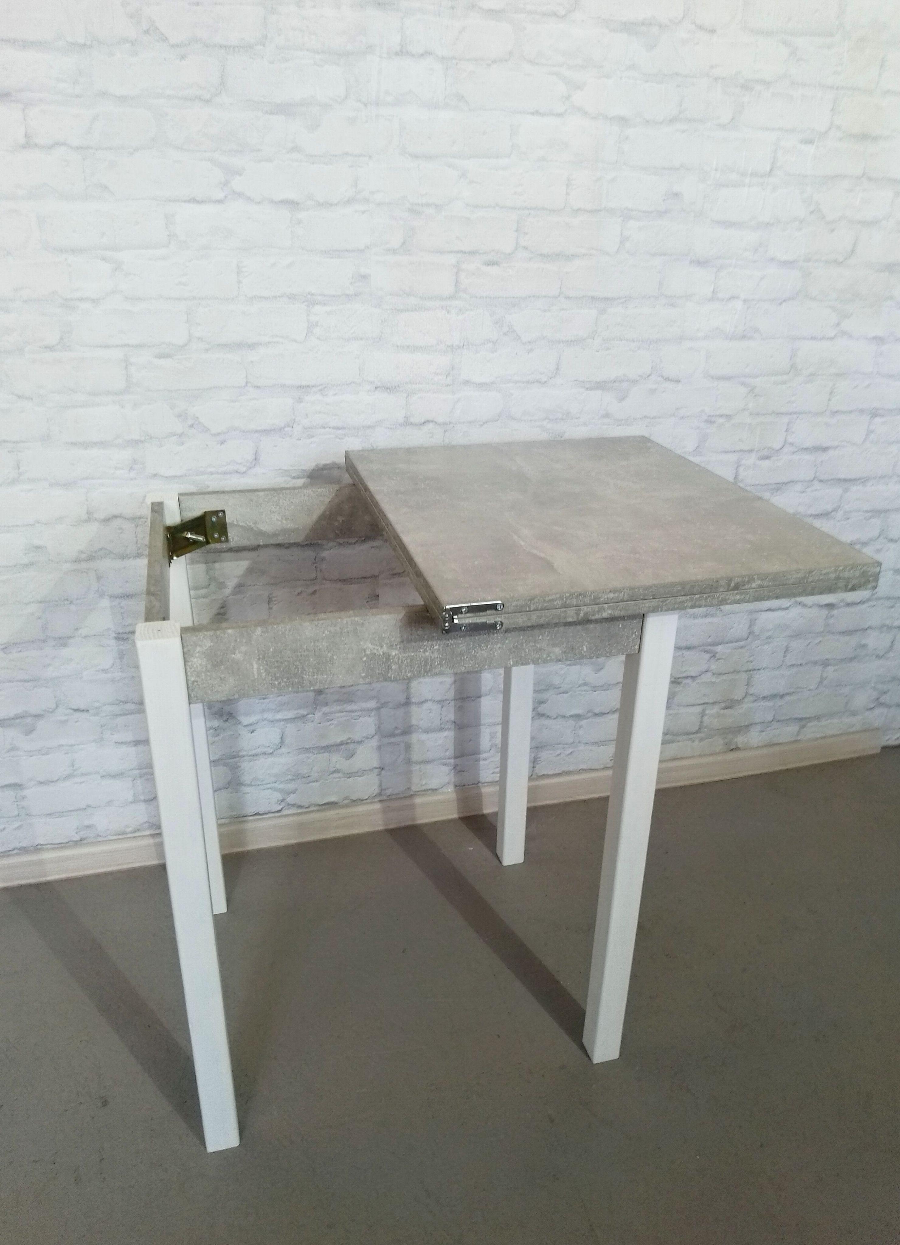 Обеденный стол Smart раскладной/ножки деревянные 60х50х75 см Бетон/Белый (0002) - фото 4 Обеденный стол Smart раскладной/ножки деревянные 60х50х75 см Бетон/Белый (0002) - фото 4