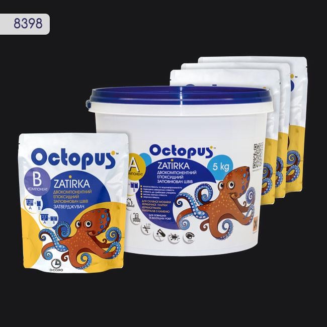 Фуга двокомпонентна епоксидна для плитки і мозаїки Octopus 5 кг 8398 (8398-5)