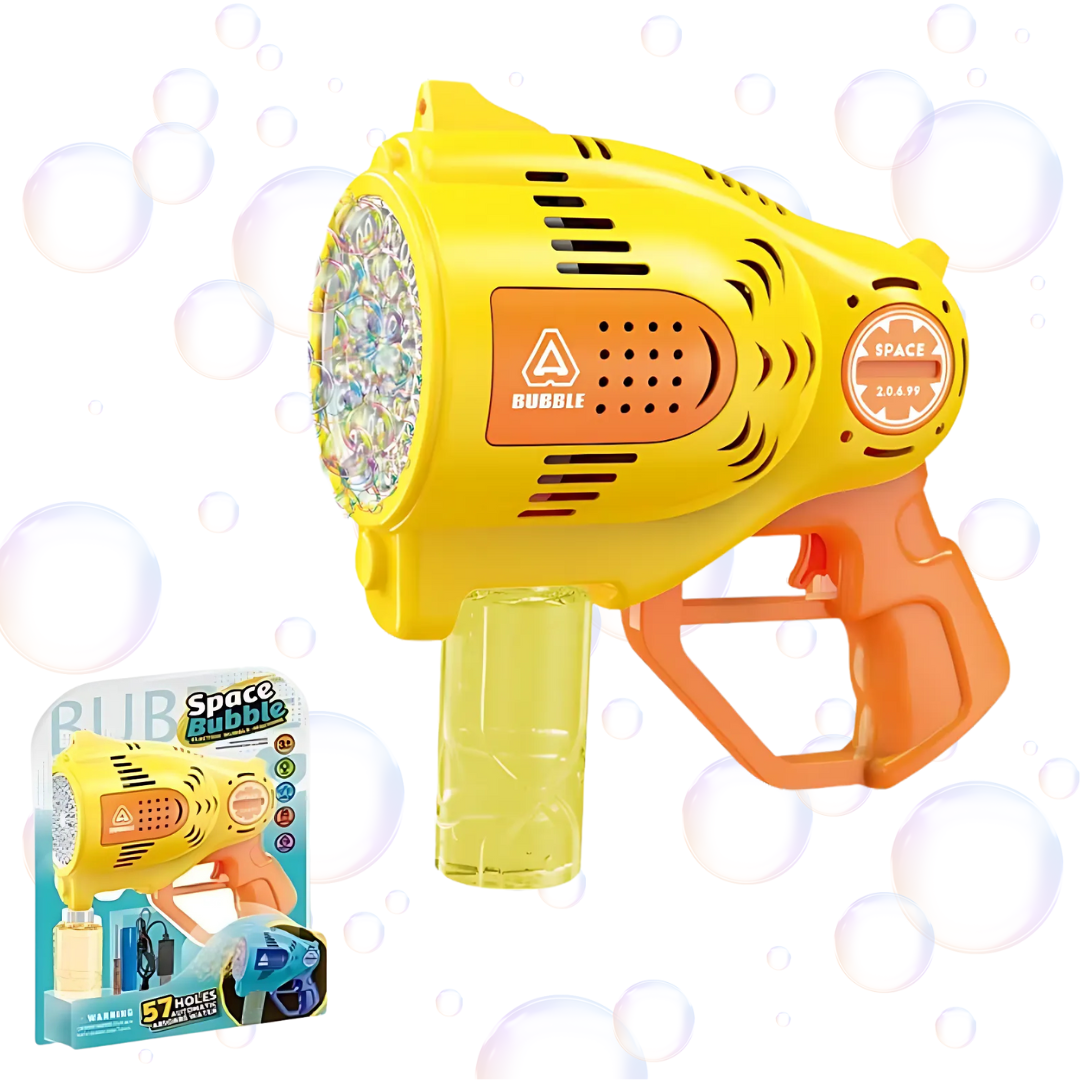 Пистолет мыльных пузырей для детей 57 отверстий с подсветкой Желтый