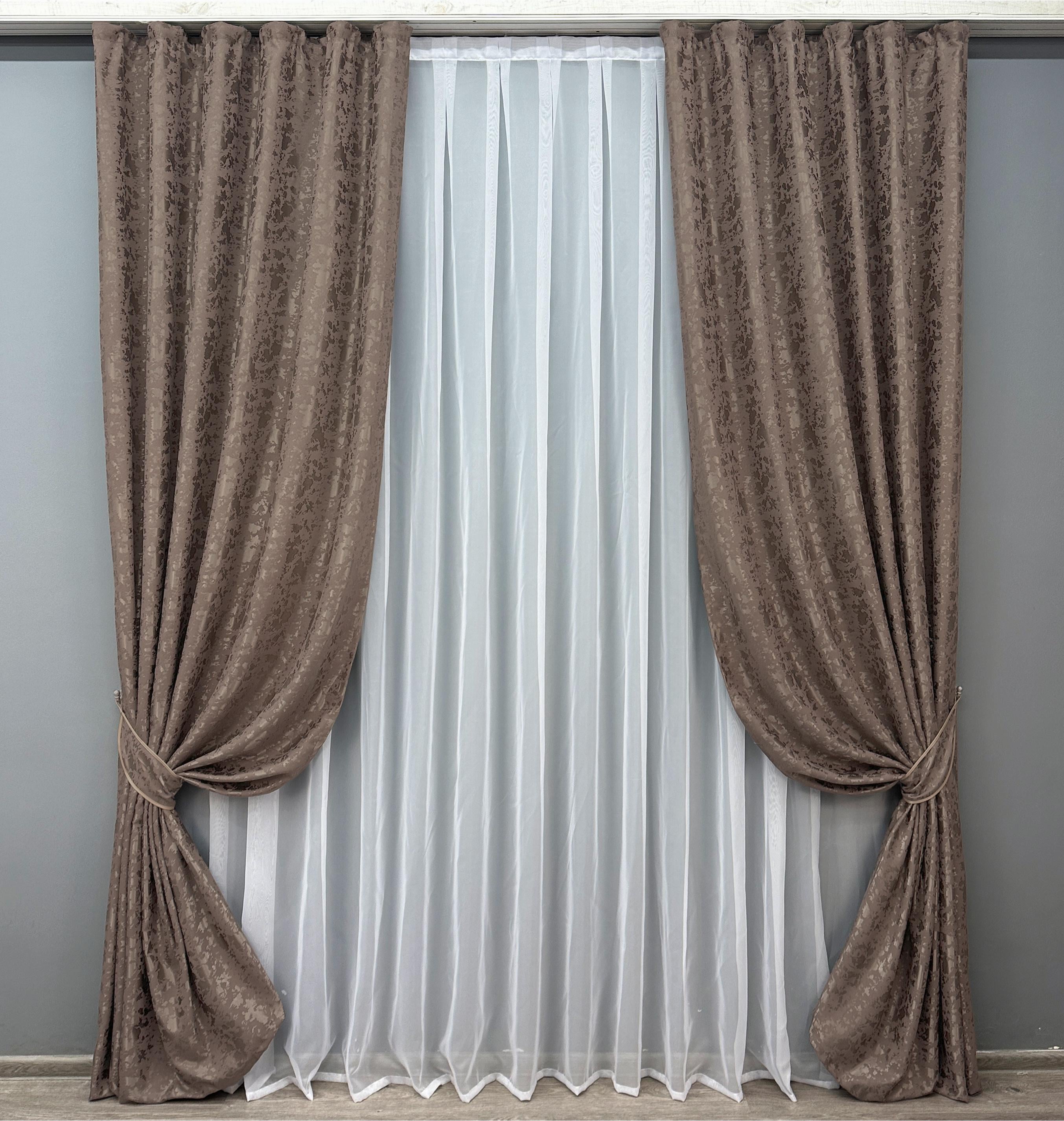 Комплект готовых штор VR-Textil Лен мрамор Pavliani VО №1718ш 150х275 см 2 шт. Какао (33-0618)