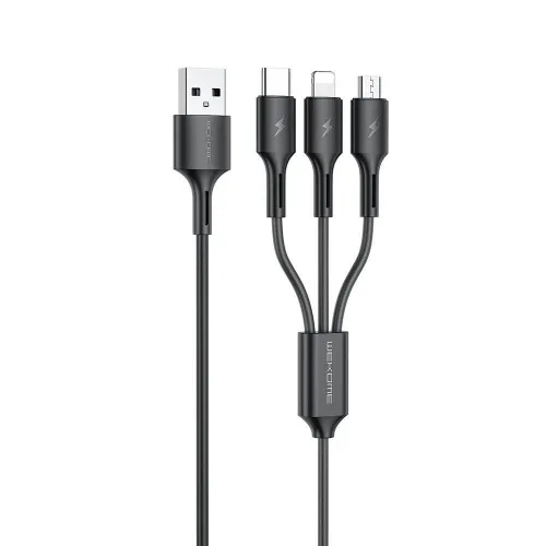 Кабель WK WDC-137 Upine Series 3в1 Lightning/MicroUSB/Type-C 1,2 м Чорний (6941027616284)