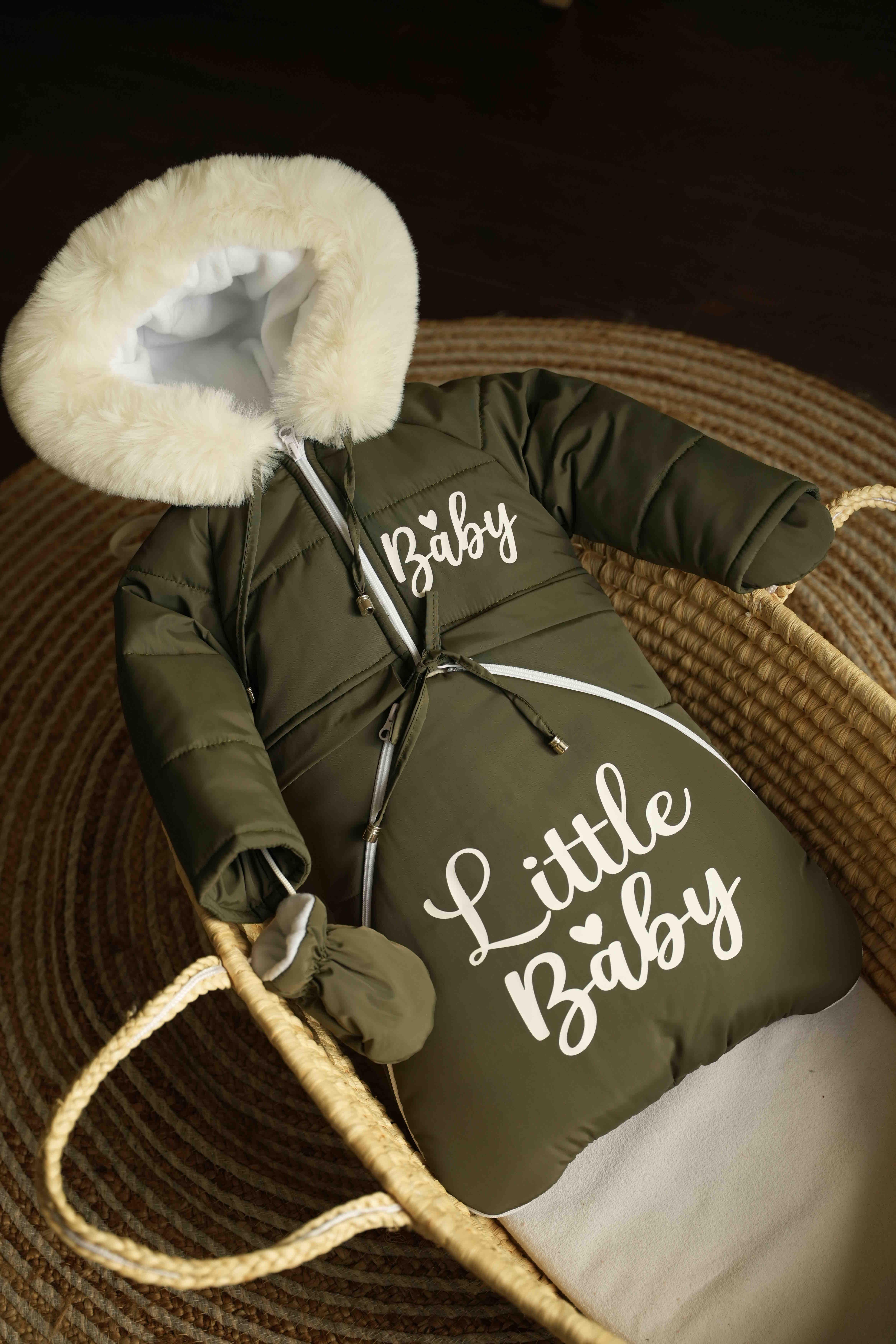 Комбінезон дитячий зимовий трансформер на овчині до двох років 3в1 Хакі (942)