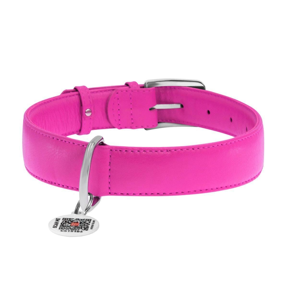 Ошейник для собак кожаный Waudog Glamour с QR паспортом XL 35 мм х 46-60 см Розовый (33227 Col)