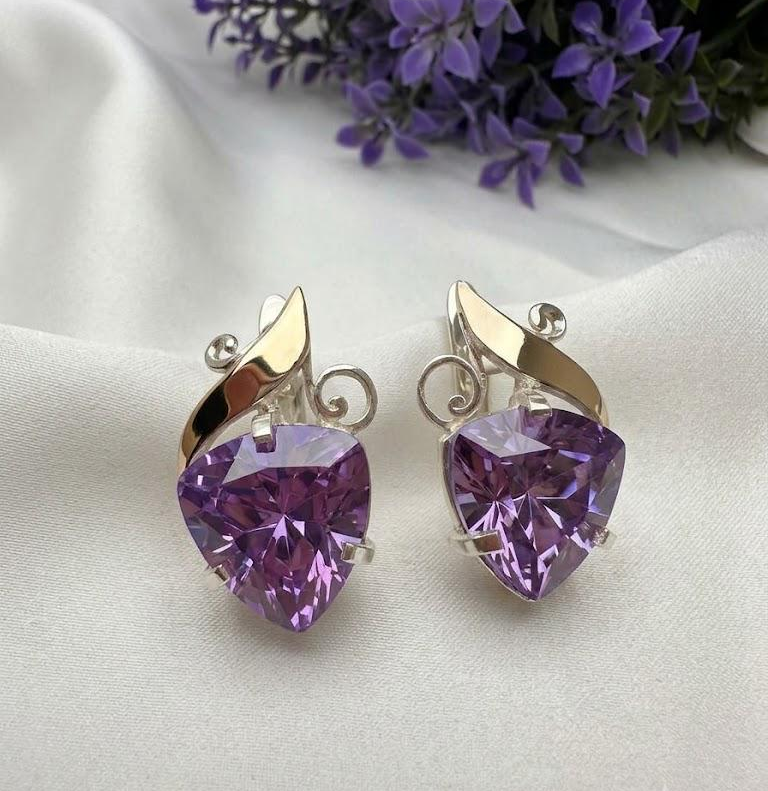 Серьги из серебра 925 с золотыми напайками 375 и цирконами Италия (2973670275)