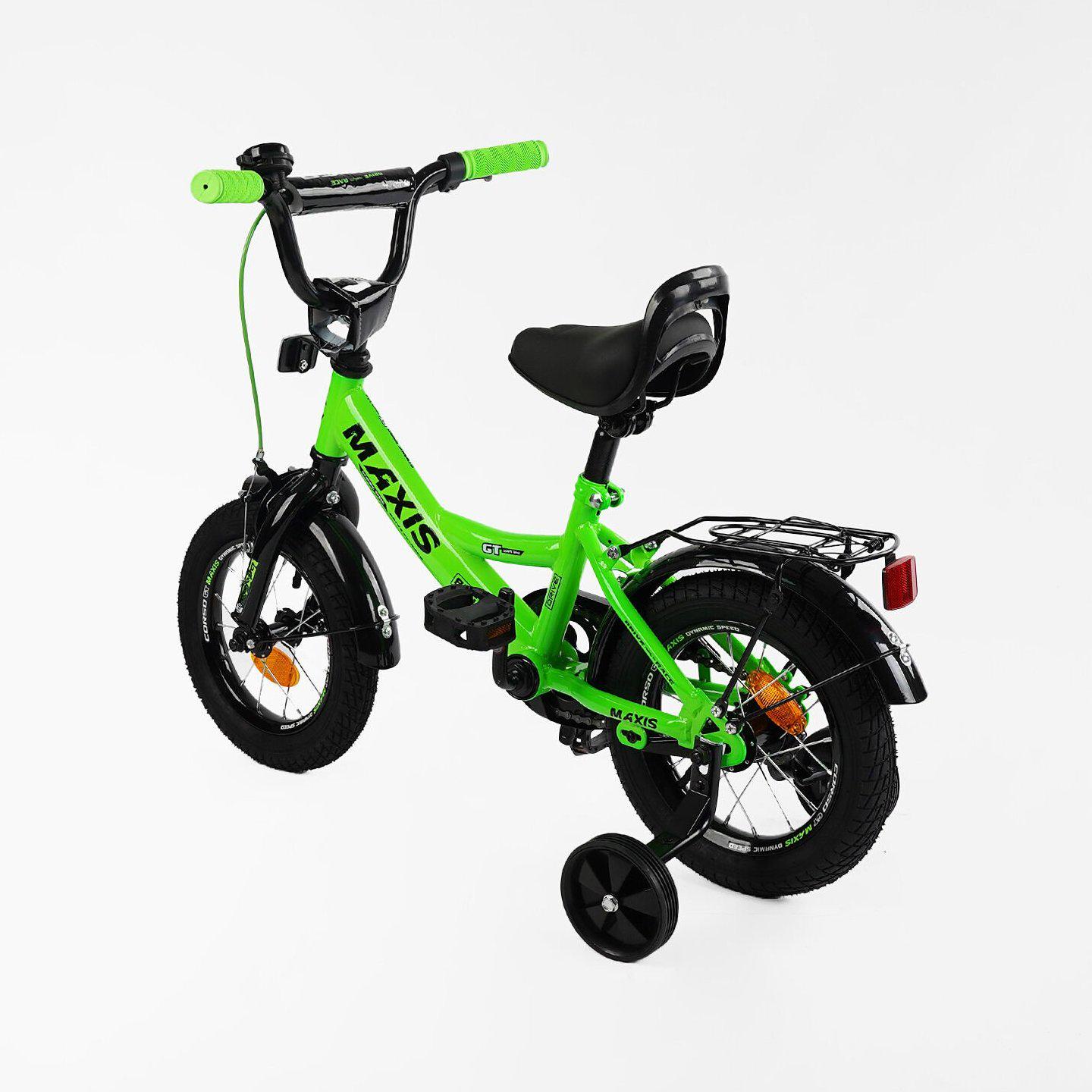 Велосипед двухколесный Corso MAXIS 12" детский с багажником Зеленый - фото 3 Велосипед двухколесный Corso MAXIS 12" детский с багажником Зеленый - фото 3