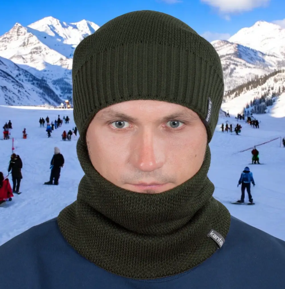 Комплект мужская шапка с отворотом/снуд One Size на флисе Зеленый (29548331) - фото 5 Комплект мужская шапка с отворотом/снуд One Size на флисе Зеленый (29548331) - фото 5