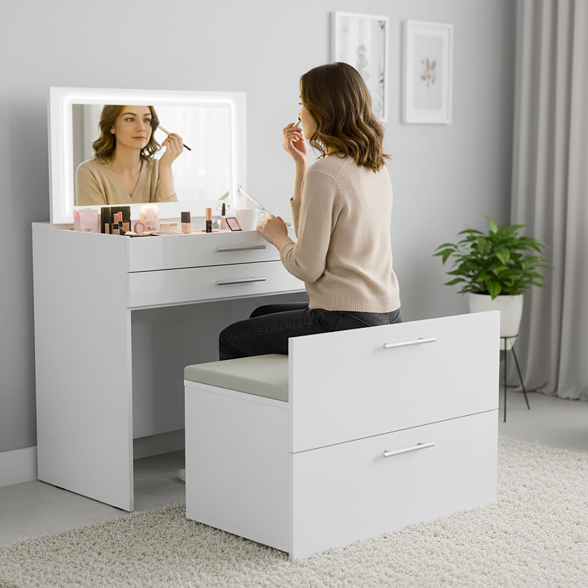 Туалетный столик для макияжа Knap Knap Allis 800 с зеркалом LED подсветкой и розеткой 220V Белый (S208012301)