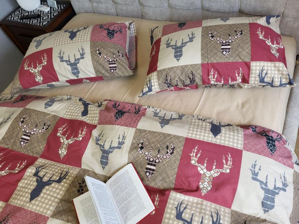 Комплект постельного белья Трофей Turkish flannel семейный на резинке Бежевый (1990684628)