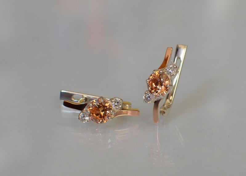 Серебряные серьги Sil с золотыми вставками 134s-5 Шампань (Sil-1192)