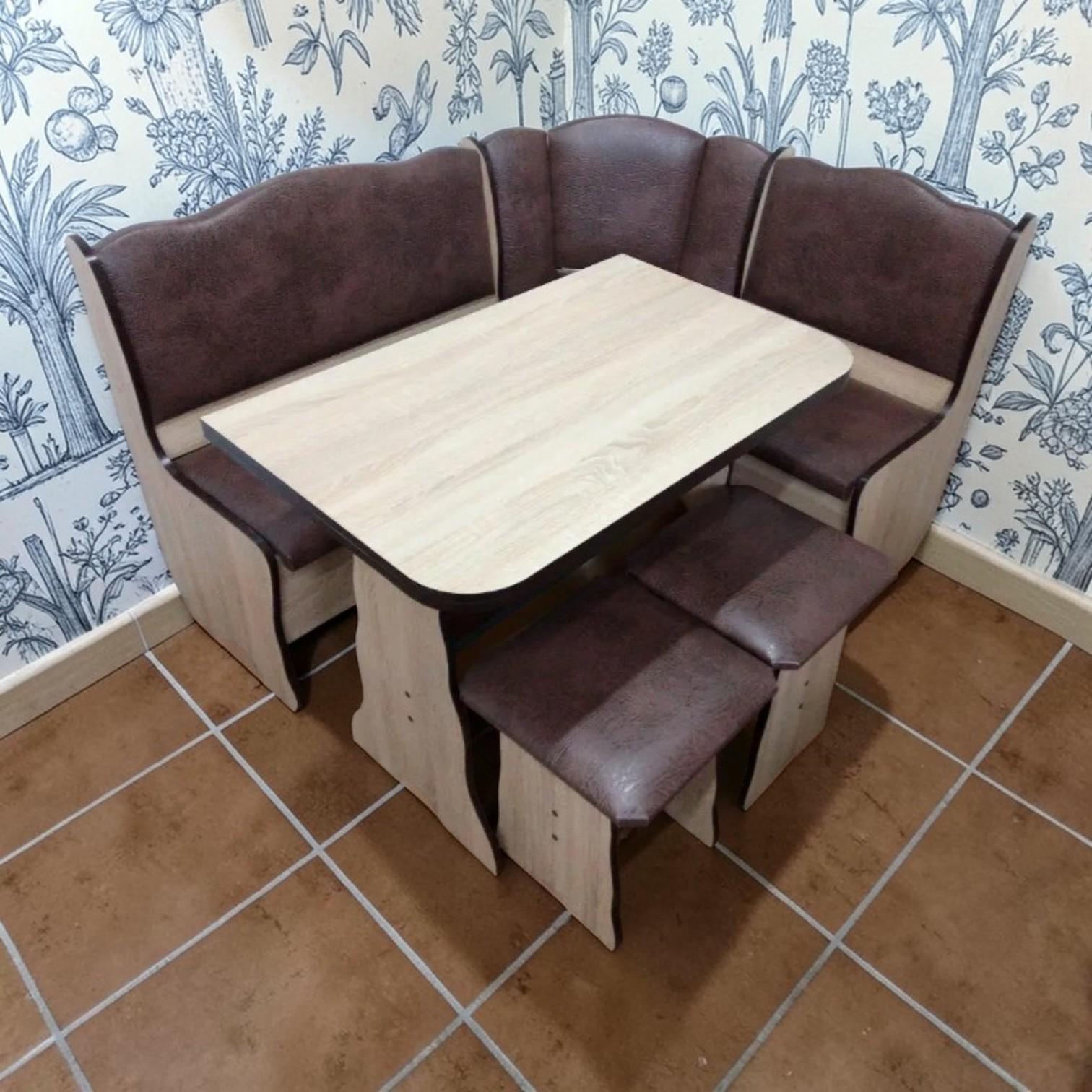 Кухонный уголок Гарант со столом и табуретками ДСП/экокожа 140х110 см Дуб Сонома/Шоколад (KSTT-DS-ESH)