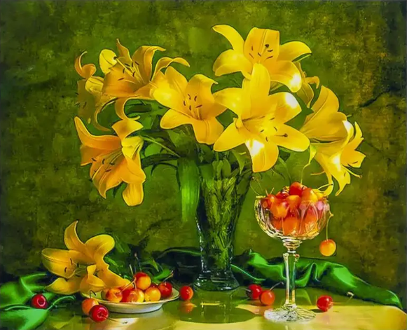 Алмазная мозаика DIY Желтые лилии на холсте с подрамником 30х40 см (GLD62677)