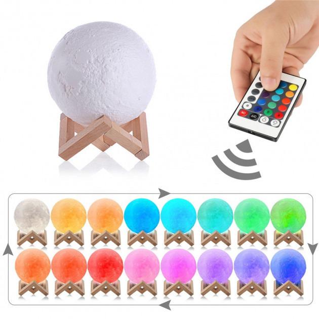 Настольный светильник с пультом Xo Magic 3D Moon Light RGB на аккумуляторе 18 см Белый (669932) - фото 6
