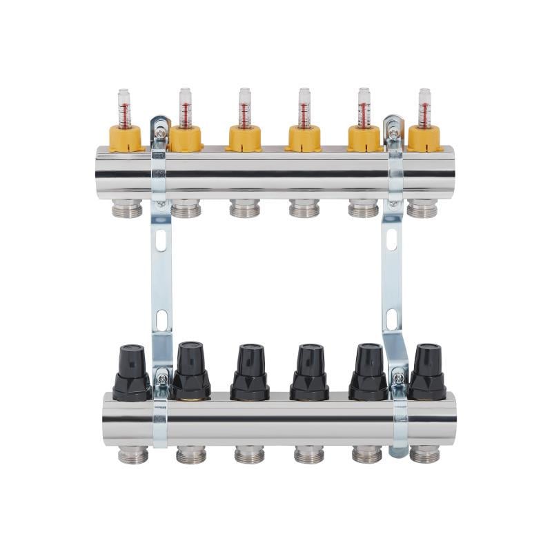 Коллектор латунный с расходомерами и термостатическими кранами 1" х 6 SD FORTE SF001W6 - фото 3