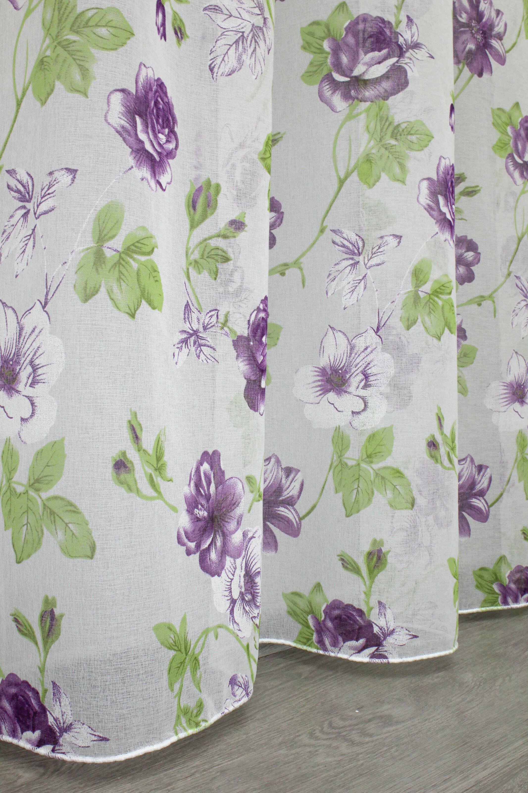 Тюль VR-Textil 1266т Flora батист 300х270 см Білий/Фіолетовий/Салатовий (40-124) - фото 8