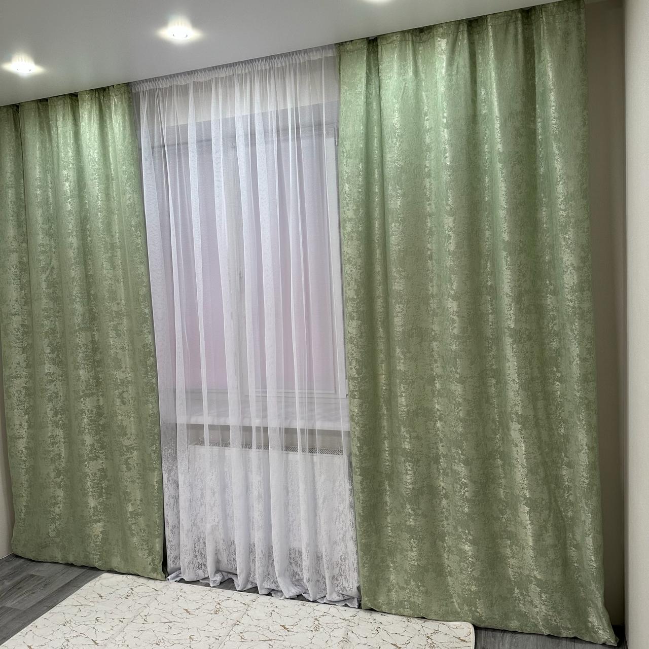 Шторы жаккардовые с мраморным узором среднее затемнение 1,5x2,7 м 2 шт. Салатовый (К1039-3) - фото 1 Шторы жаккардовые с мраморным узором среднее затемнение 1,5x2,7 м 2 шт. Салатовый (К1039-3) - фото 1
