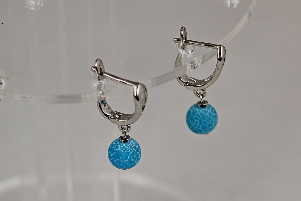Серьги подвески голубой агат 2,6 см Серебристый (31106968)