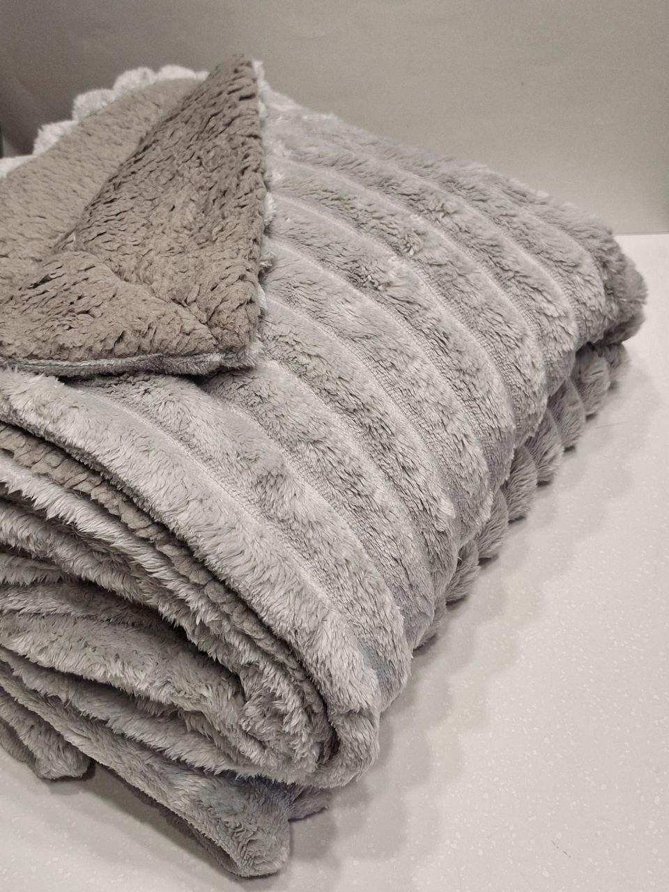 Плед на овчине Шарпей Королевская полоска 200x230 см Серый (1687) - фото 2