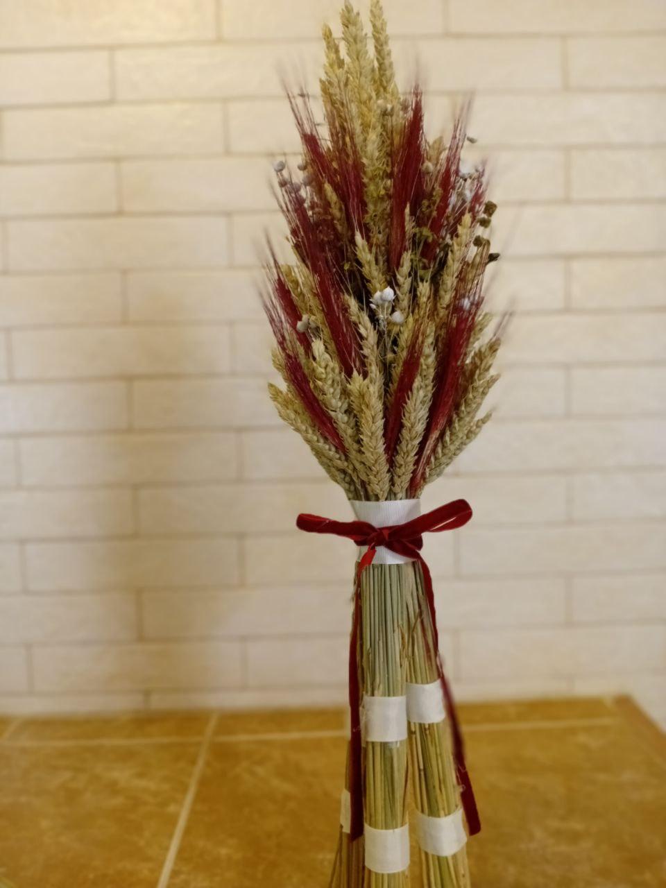 Дидух рождественский из колосков пшеницы льна и овса 60-65 см с красно-белой лентой (2794429313) - фото 2 Дидух рождественский из колосков пшеницы льна и овса 60-65 см с красно-белой лентой (2794429313) - фото 2