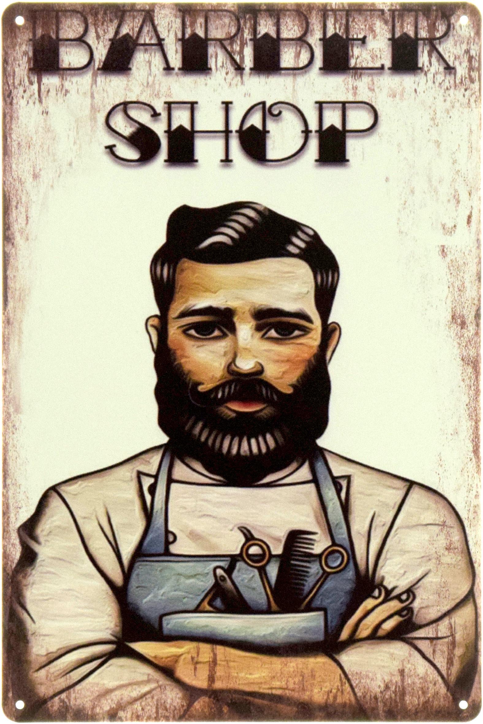 Табличка металлическая "Barber Shop" 20x30 см (ms-104371)