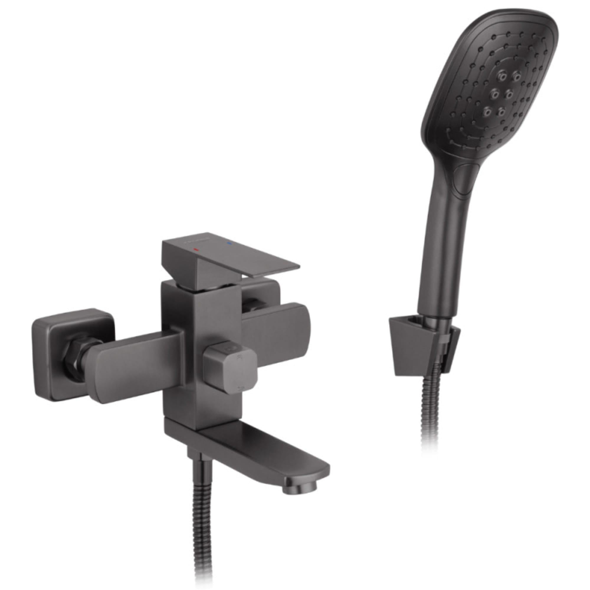 Смеситель для ванны Kroner KRP Edelstahl Kubus PVD060 однорычажный с ручной лейкой Графит (CV035907)