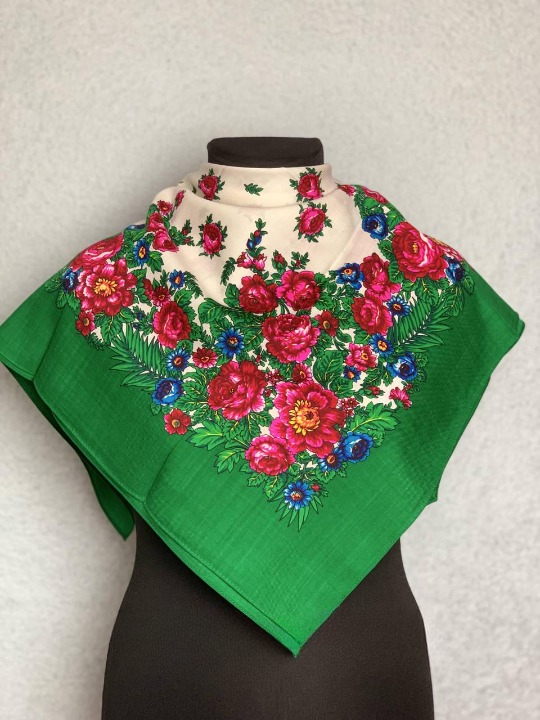 Платок шерстяной Букет цветов Зеленый (29439521)