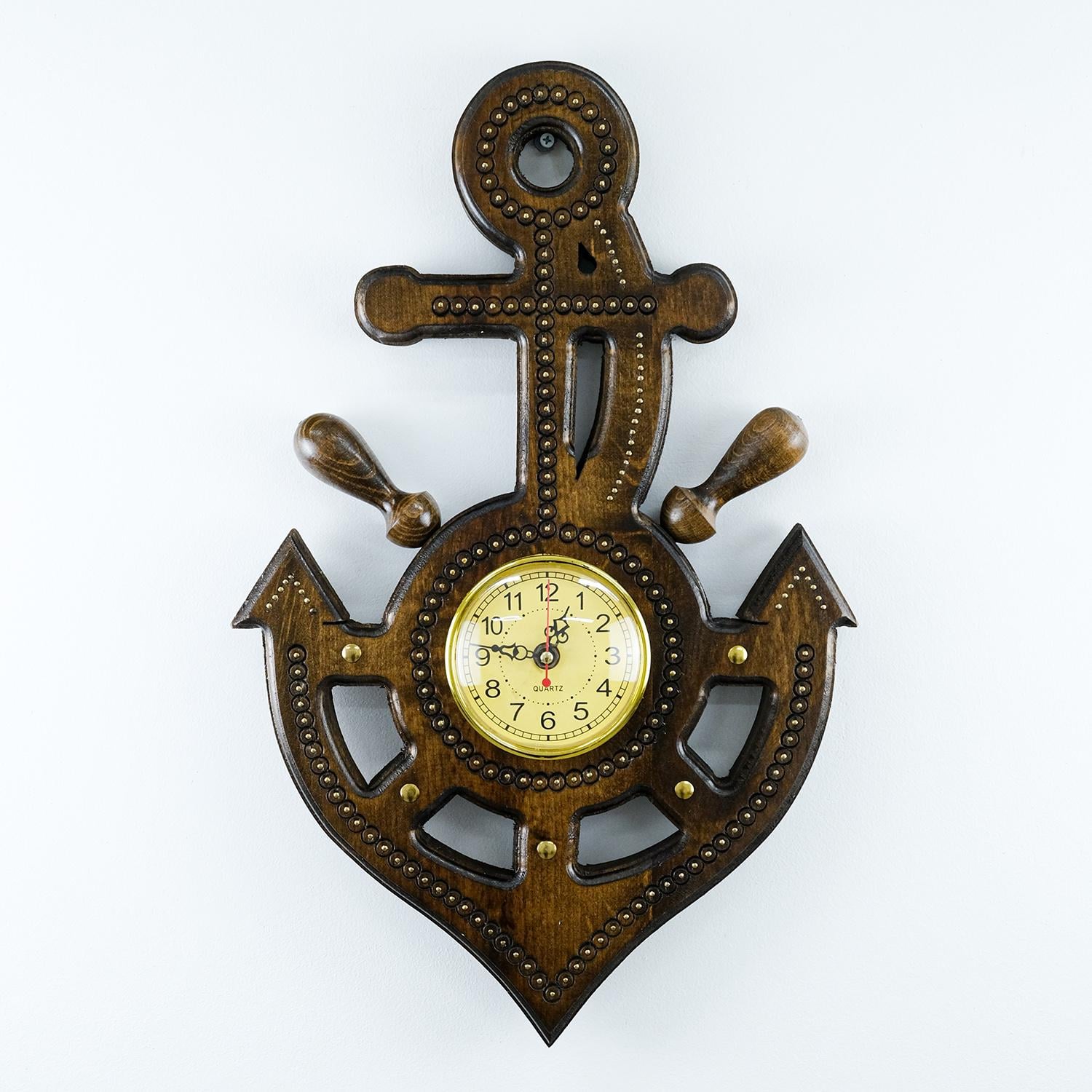 Часы настенные Якорь дерево ручная работа 45 см (ЧЛ-080)