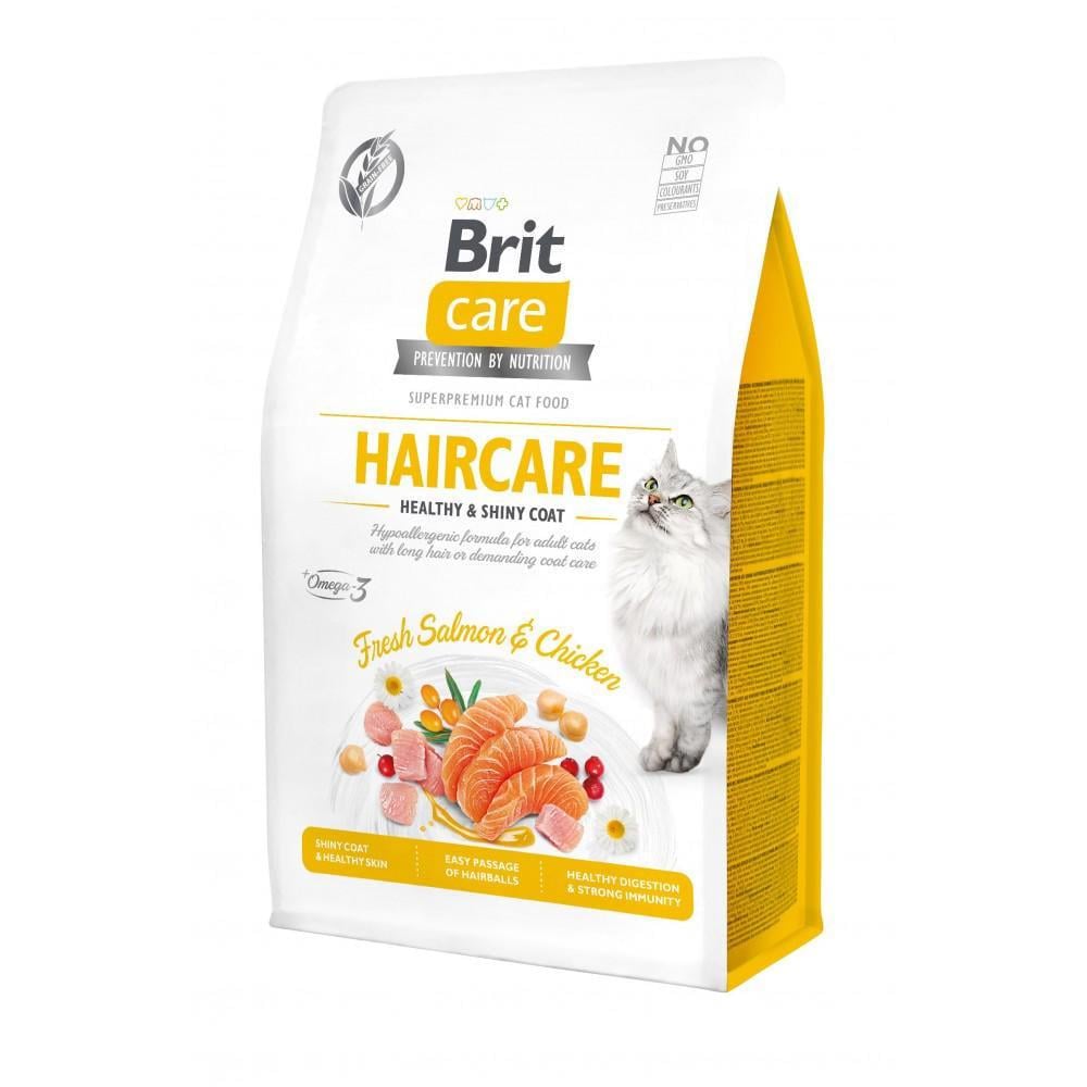 Корм сухий для котів Brit Care Cat GF Haircare Healthy&Shiny Coat догляд за шкірою та шерстю лосось і курка 400 г (арт.171307)