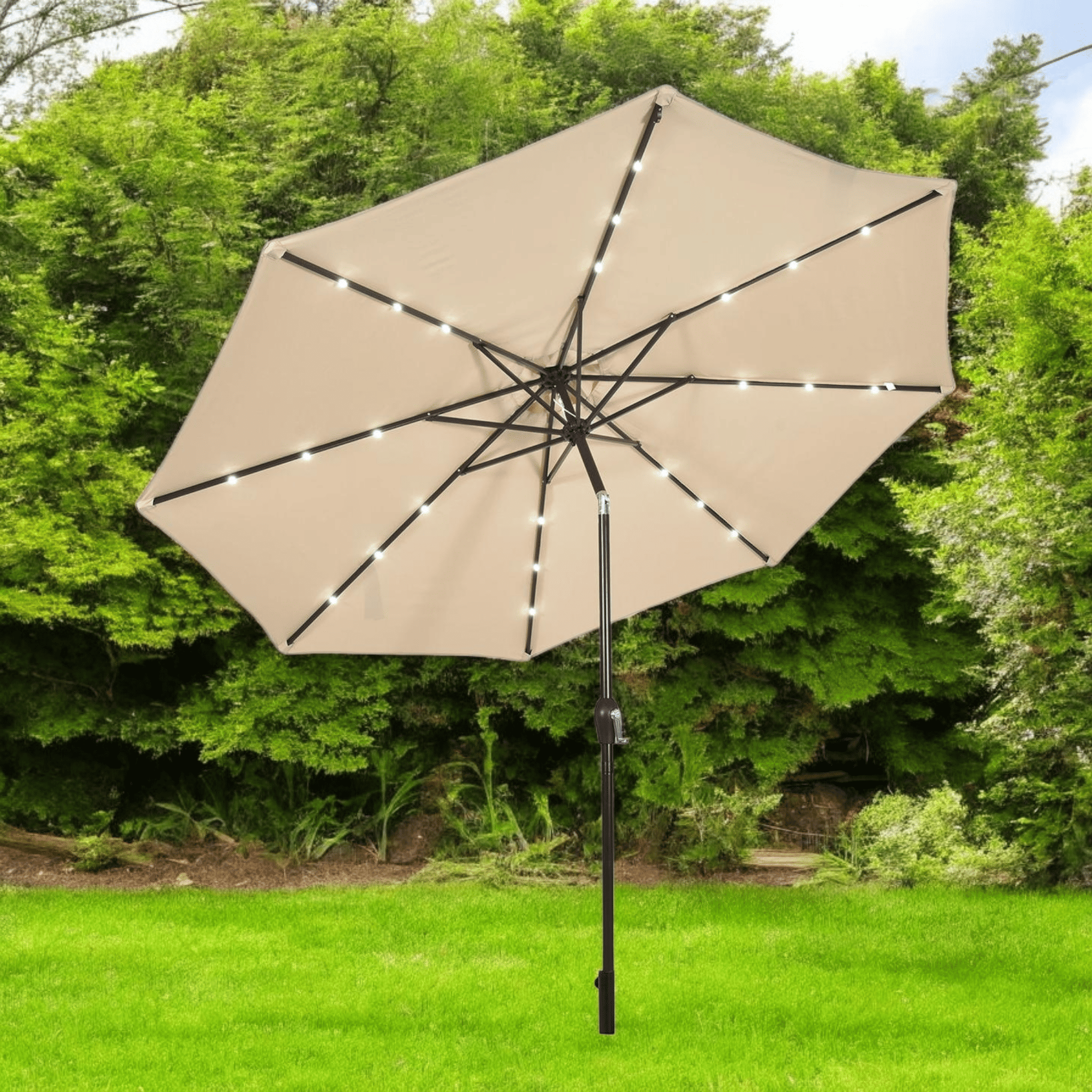 Садова парасолька кругла з регульованим кутом нахилу WCG з LED-підсвічуванням сонячною панеллю та чохлом 3 м Бежевий (W-7016BE1) - фото 1 Садова парасолька кругла з регульованим кутом нахилу WCG з LED-підсвічуванням сонячною панеллю та чохлом 3 м Бежевий (W-7016BE1) - фото 1