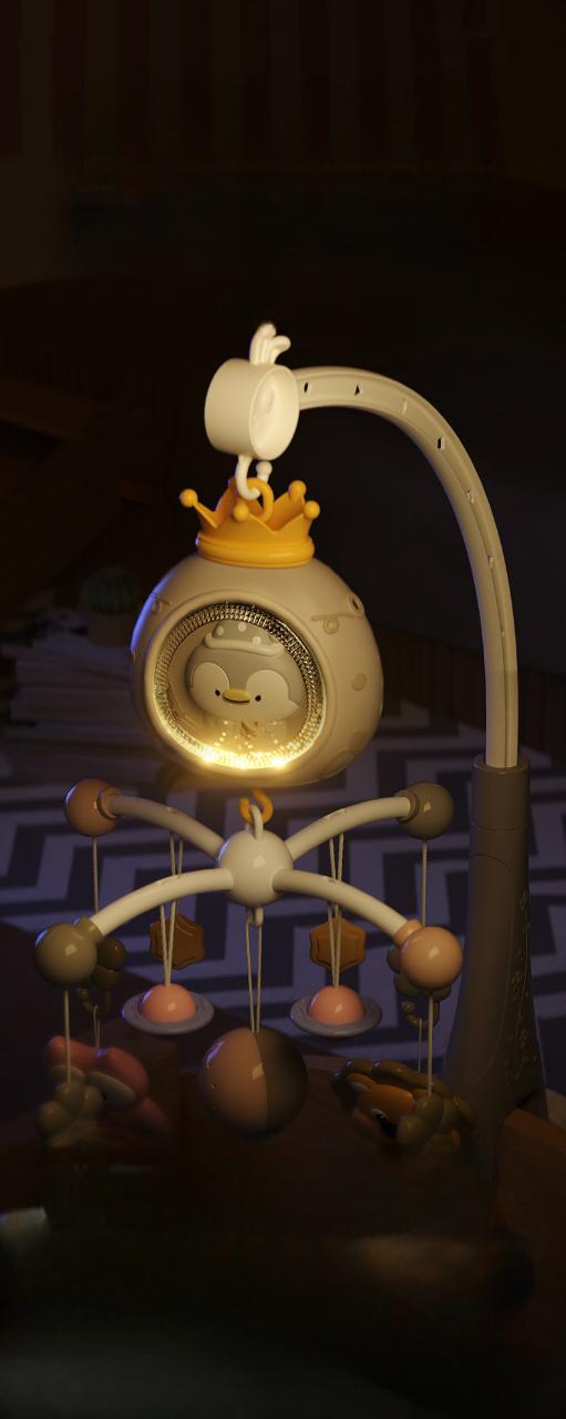 Музичний мобіль 3в1 з нічником проектором та пультом керування Бежевий - фото 3 Музичний мобіль 3в1 з нічником проектором та пультом керування Бежевий - фото 3