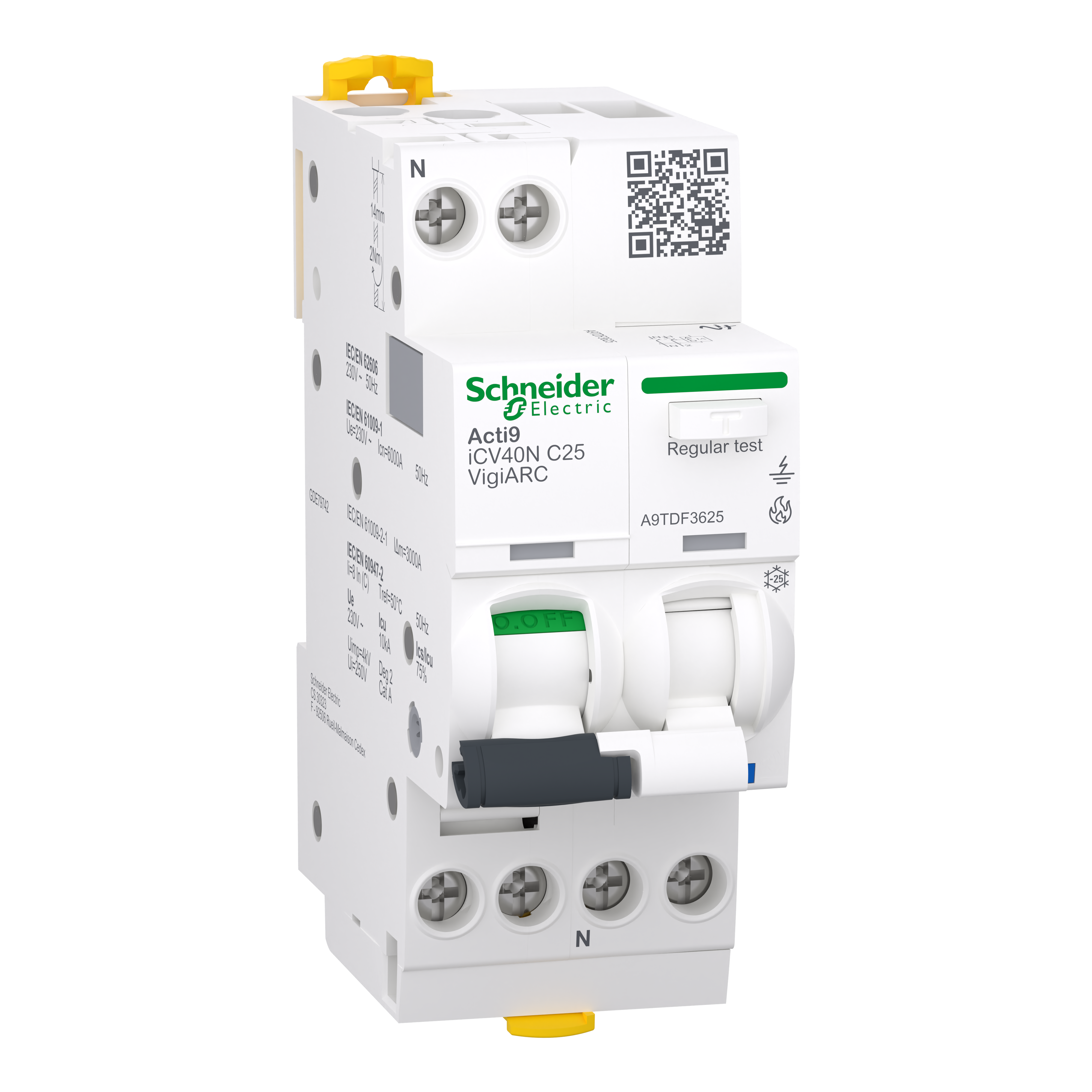 Дифференциальный выключатель Schneider Electric iCV40N 1P+N 25A 30мА 10кА C тип A-SI с УЗДП (A9TDF3625)