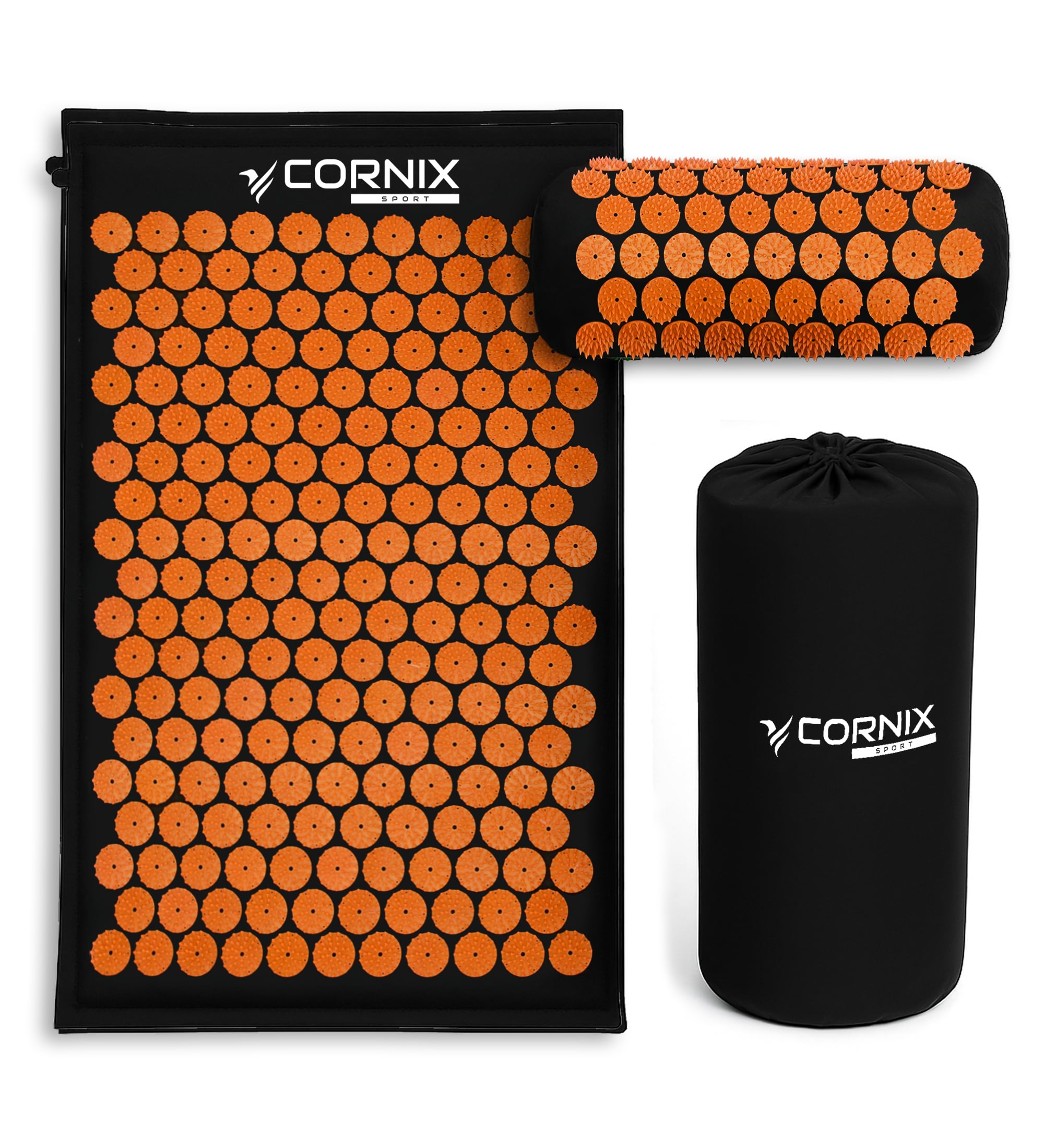 Коврик акупунктурный с валиком Cornix Classic Mat Аппликатор Кузнецова XR-0111 Black/Orange (25801641)