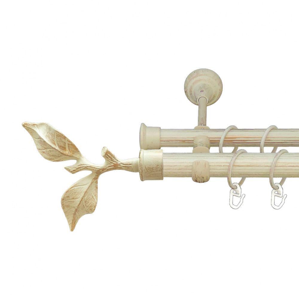 Карниз Orvit Листок Троянди металевий дворядний відкритий рифлена труба кільце металеве 25/19 мм 160 см Біле Золото (00-00010510) Карниз Orvit Листок Троянди металевий дворядний відкритий рифлена труба кільце металеве 25/19 мм 160 см Біле Золото (00-00010510)