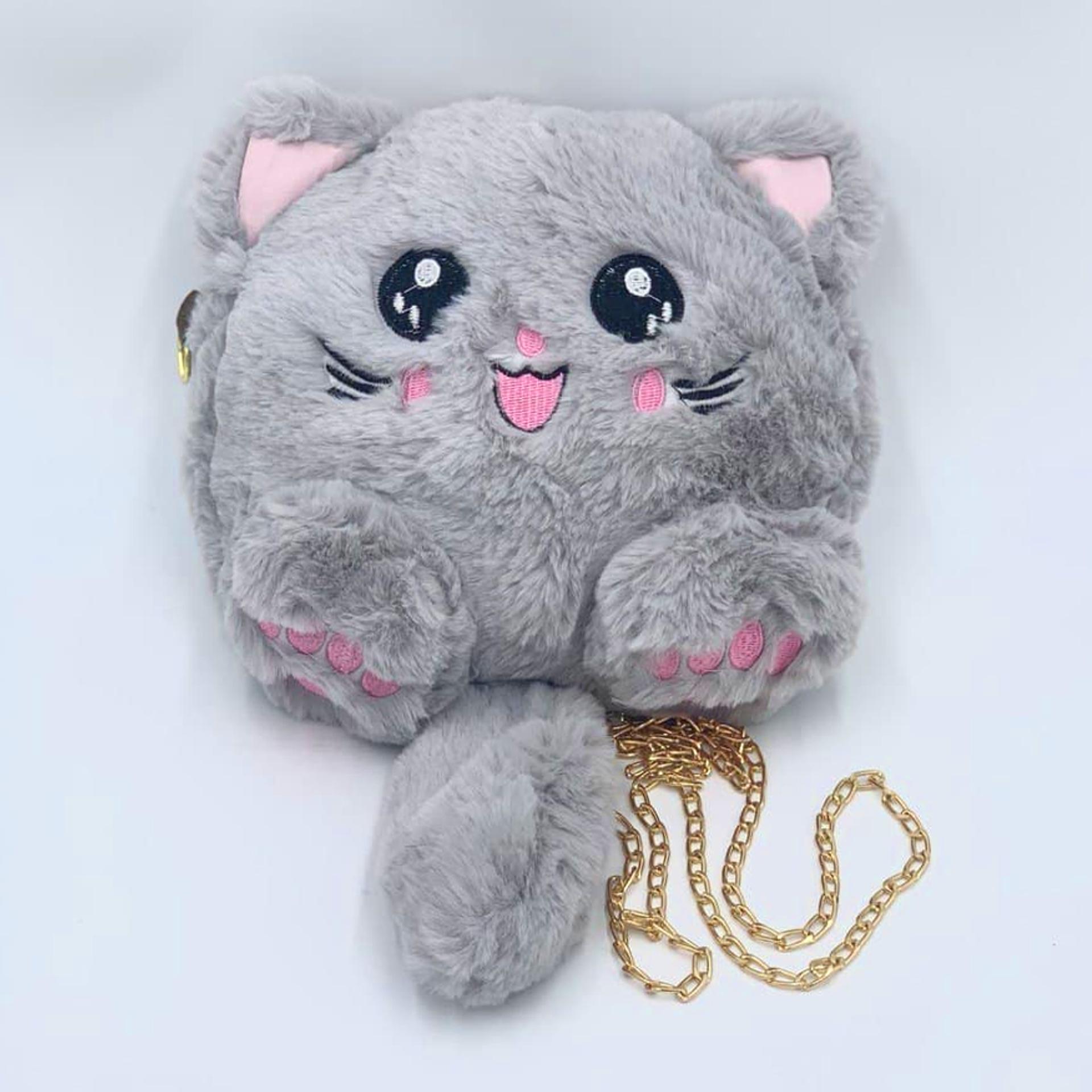 Рюкзак-сумка Котик из меха Серый (SK08)