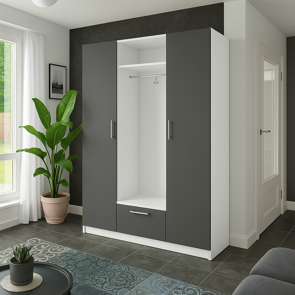 Шкаф распашной  SENAM ШР8 2500х1600х450 мм корпус ДСП Белый/фасад ДСП Серый графит (ШР8.25.45.16.5)