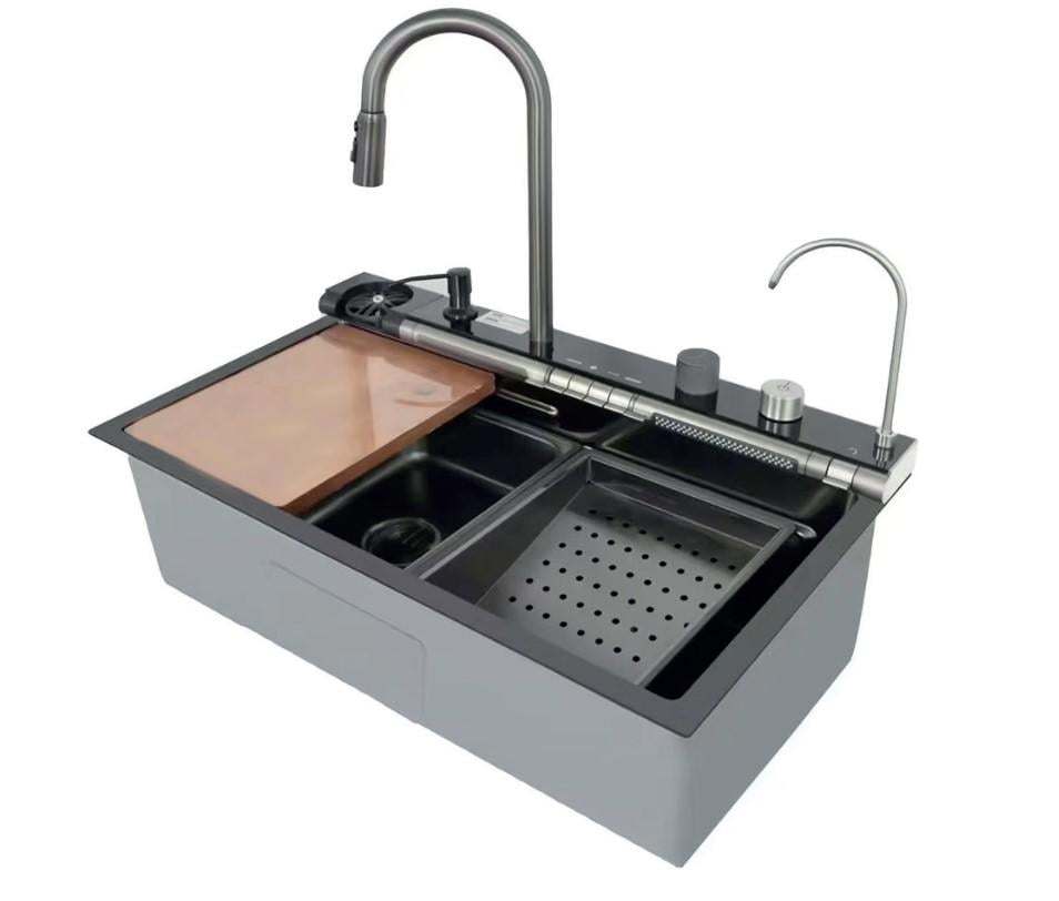 Мийка для кухні MIXXUS MH7546-SET-06 Decor з вбудованим змішувачем Nano-Black (MX9576)