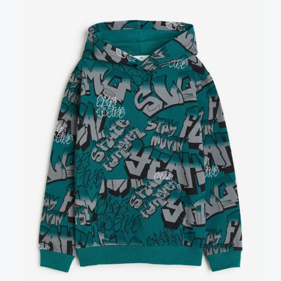 Худі для підлітків H&M на флісі з принтом 152-164 см Темно-смарагдовий